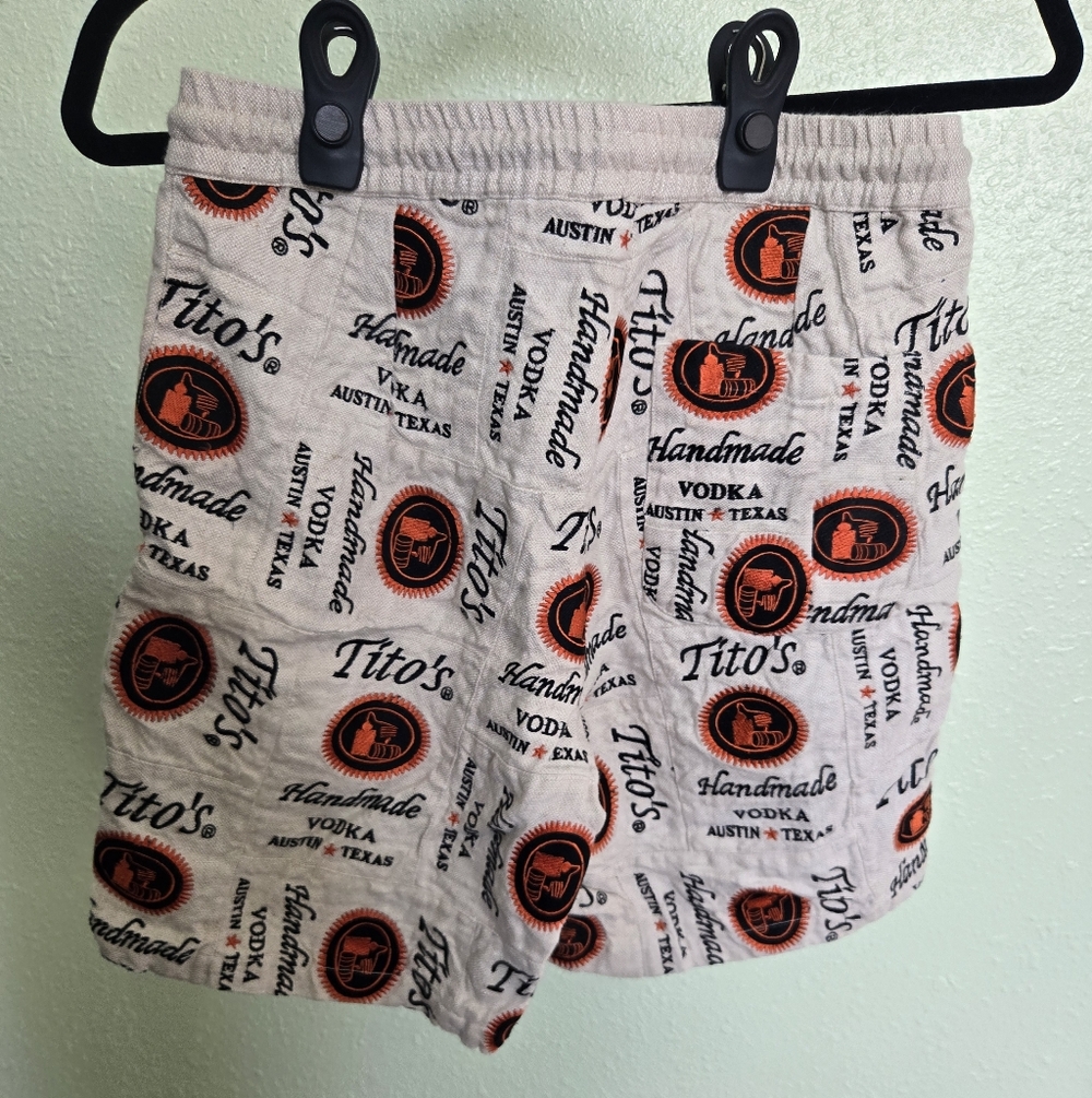 Handmade Vodka Cream and Black Men's Athletic Shorts - Picture 4 of 5